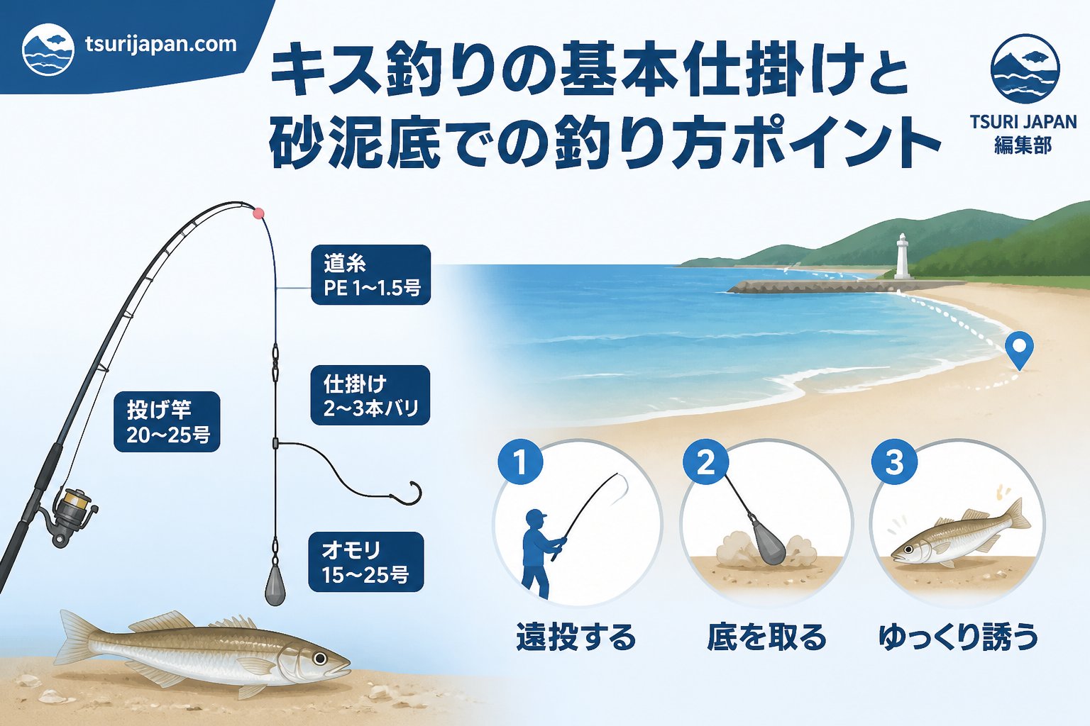 魚種 キス釣りの基本的な仕掛けと砂泥底での釣り方のポイント