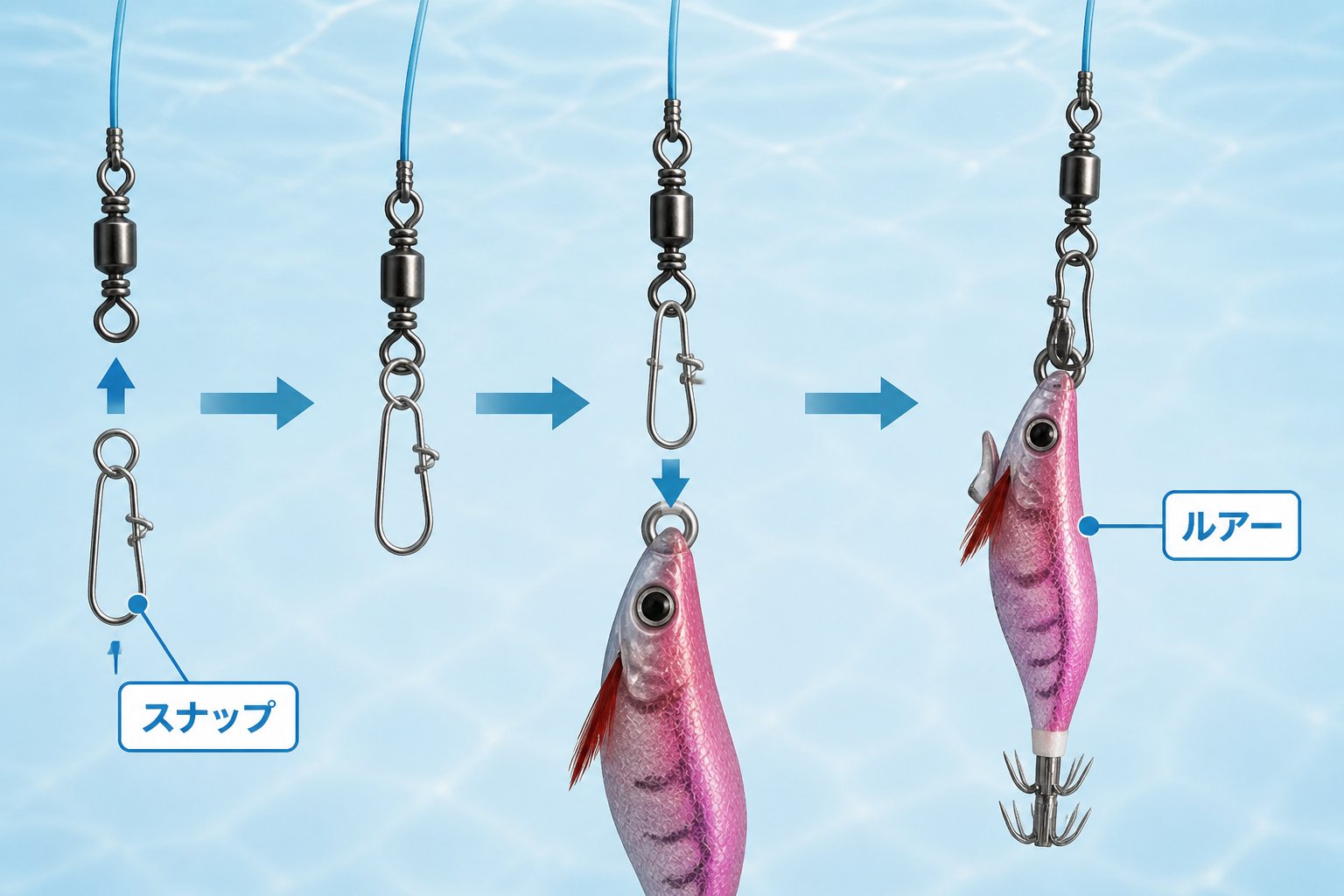 釣具 釣り初心者向けエギ用スナップの正しい付け方手順
