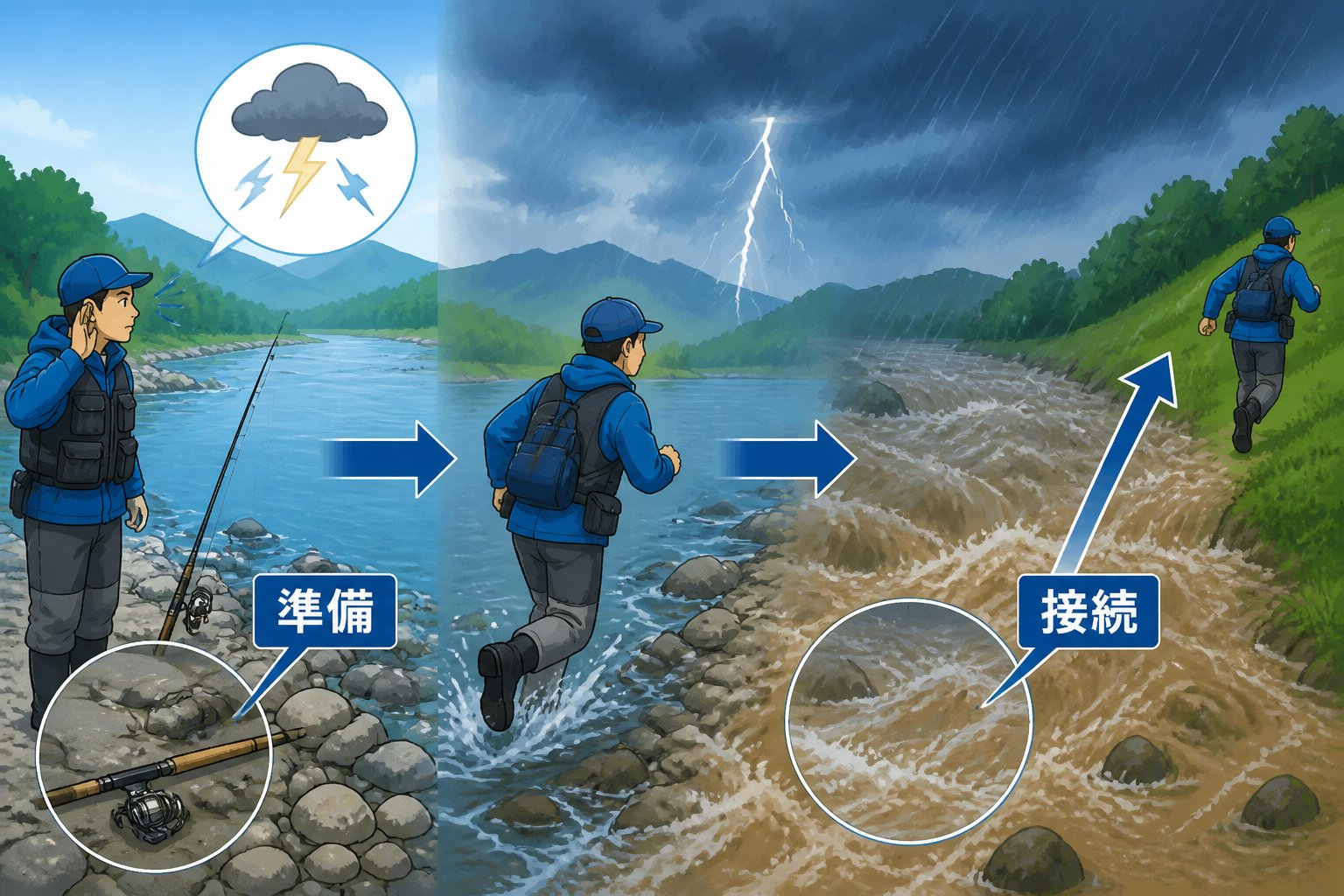 安全 釣り中の雷に遭遇したときの安全な対処手順