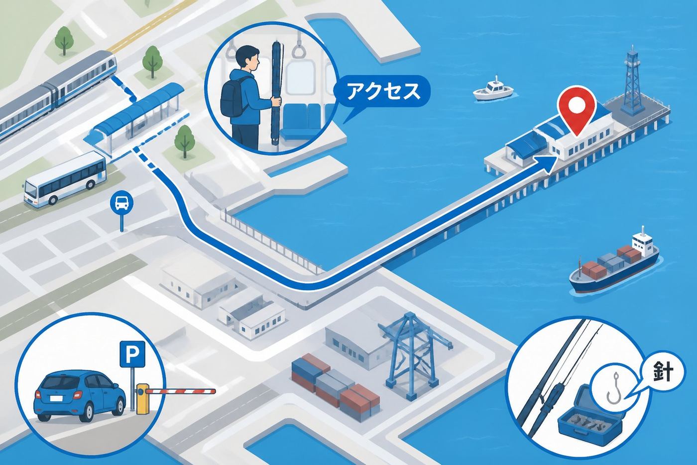 大黒海づり施設の初心者ガイド|料金・アクセス・安全ルール「アクセスは公式ルートを使う」の図解
