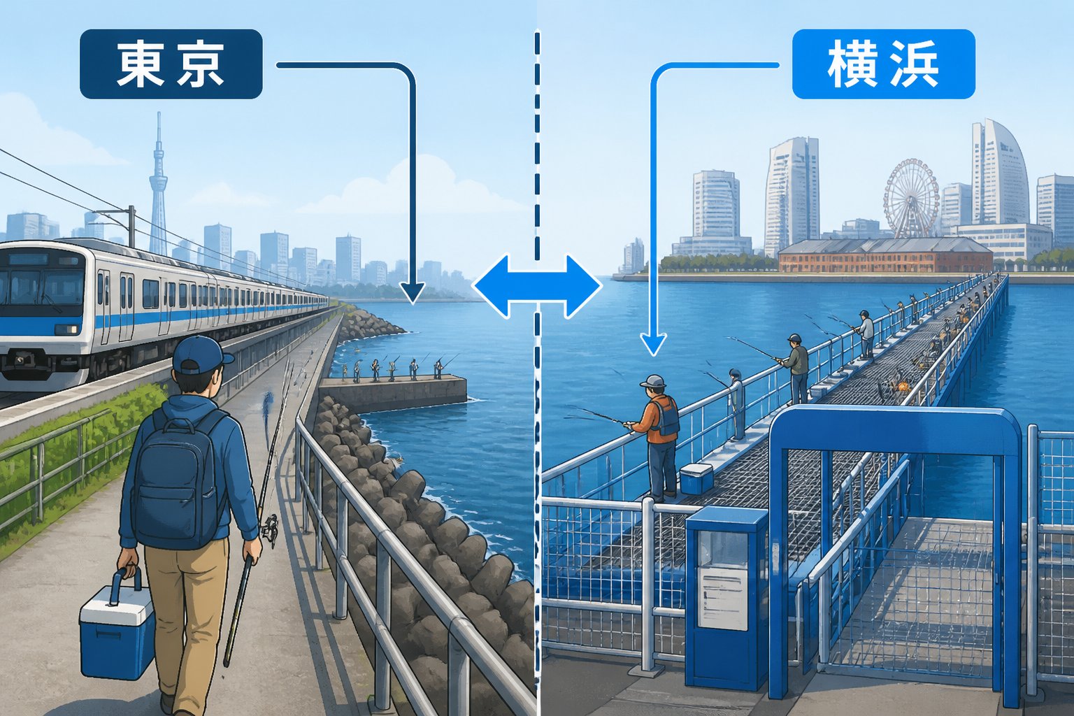 本牧海づり施設を初心者が利用する前に確認したい料金・設備・ルール「東京・横浜の釣り場も比較する」の図解