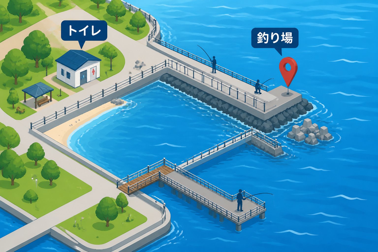 東京で電車・バスで行ける海釣り場3選|初心者向け設備とルール「東京で初心者向けの海釣り場を選ぶ5つの基準」の図解