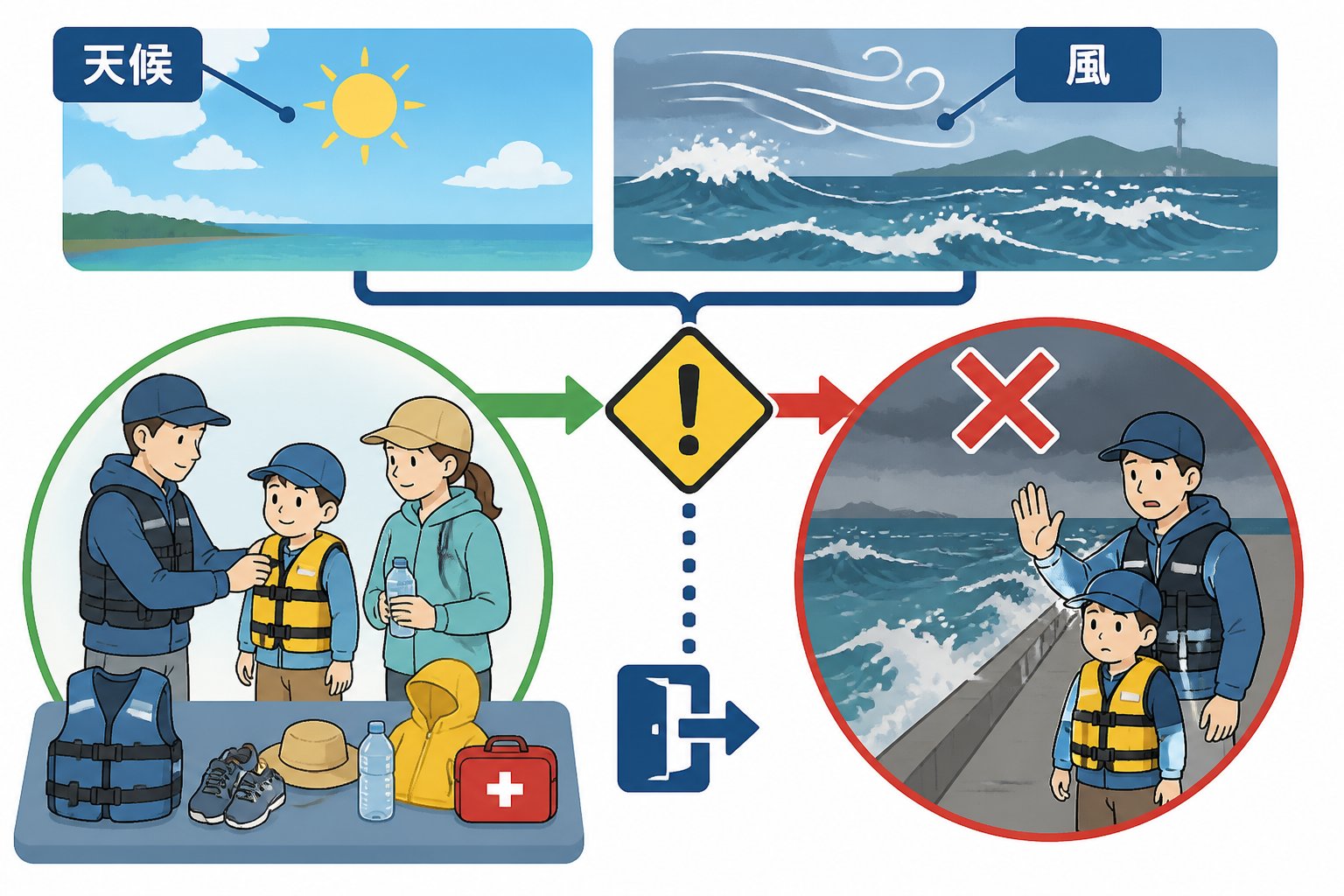 兵庫県の海釣り公園ランキング|初心者・親子向け3施設を100点比較「初心者・親子が出発前に確認したい安全項目」の図解