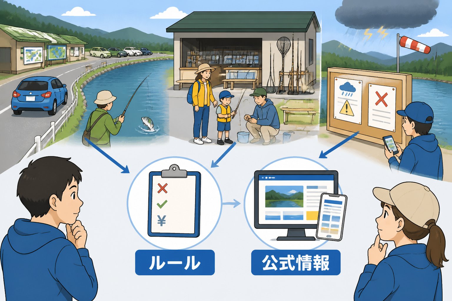 滋賀県の管理釣り場ランキング|初心者・親子向け3施設を100点比較「ランキングは5項目・合計100点で比較」の図解