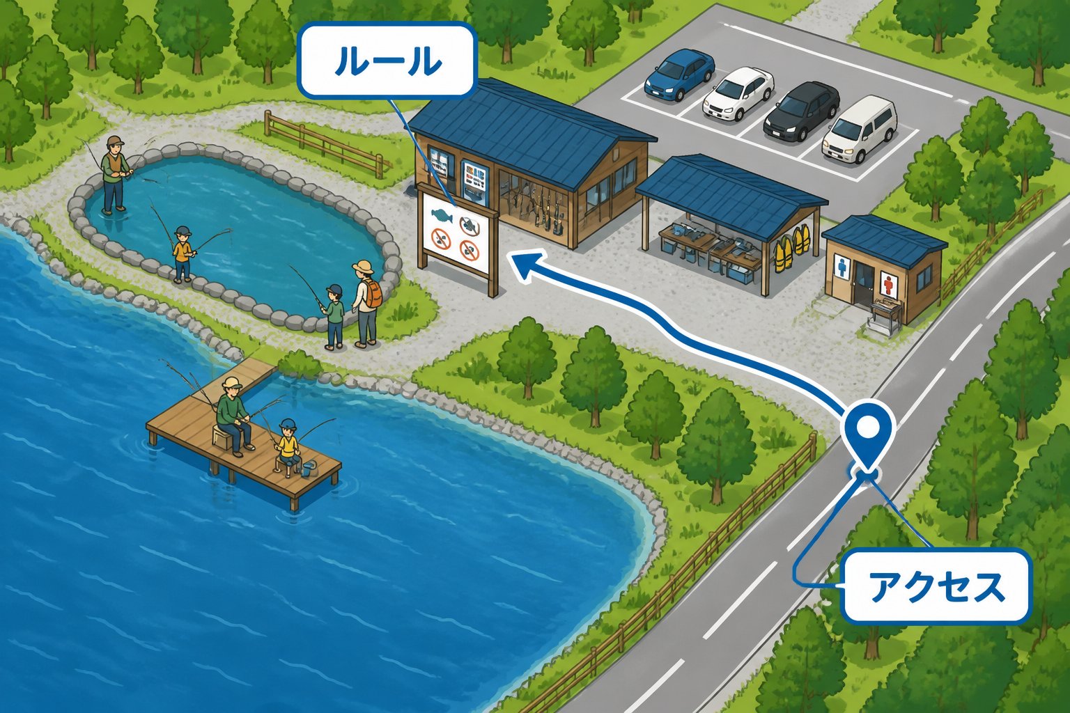 滋賀県の管理釣り場ランキング|初心者・親子向け3施設を100点比較「滋賀県の初心者・親子向け管理釣り場ランキング」の図解
