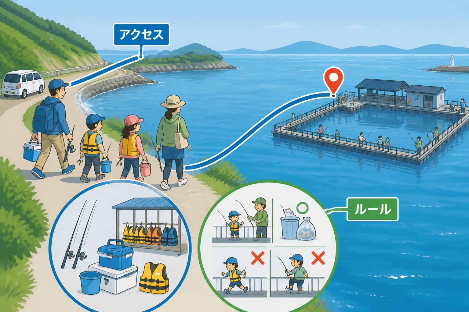 熊本 釣り場 初心者・親子向け施設TOP5｜手ぶらOKや海上釣り堀を比較「熊本で初心者や子ども連れにおすすめの釣り施設は？」の図解