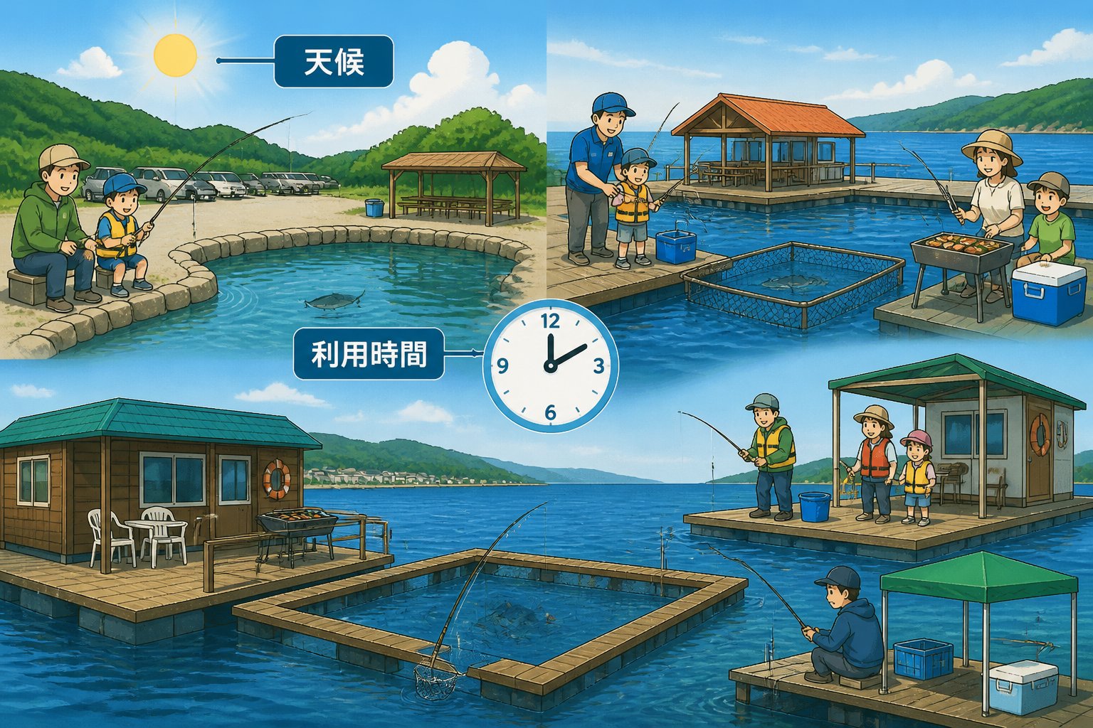 熊本 釣り場 初心者・親子向け施設TOP5｜手ぶらOKや海上釣り堀を比較「熊本県初心者・親子向け釣り施設比較表」の図解