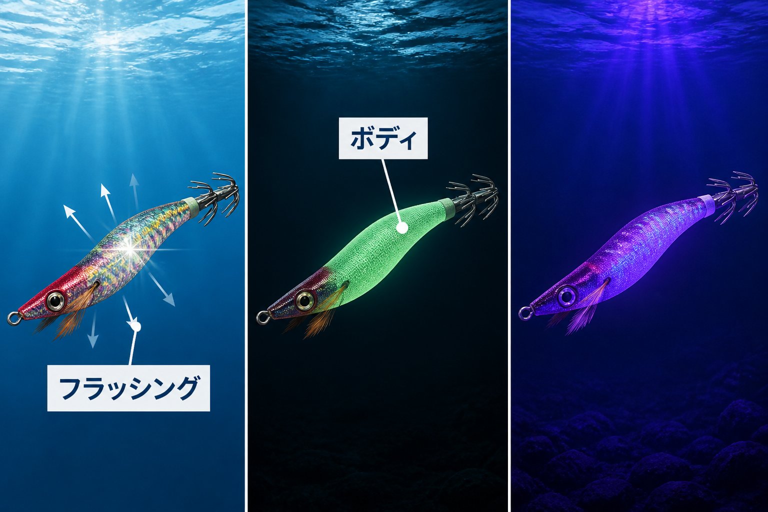 釣り方 初心者向けエギカラーの選び方：ボディカラーの発光特性を使い分ける